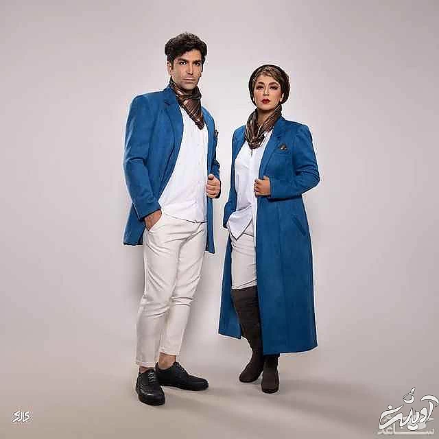 ست پالتوی لاکچری و خوشرنگ فریبا طالبی با همسرش